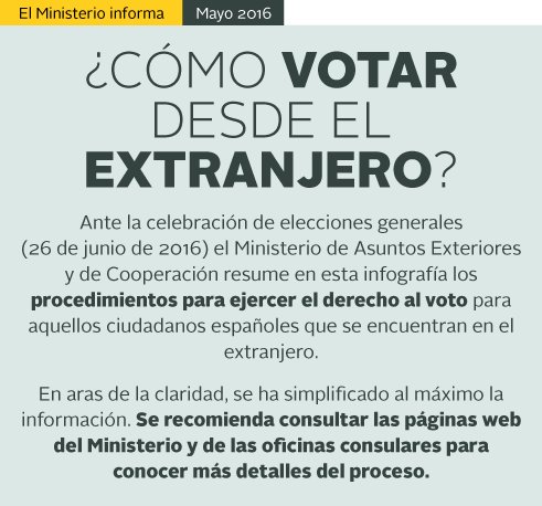 MAECgob's tweet photo. ¿Quieres saber cómo ejercer tu derecho al #voto desde el #extranjero? #Elecciones #26J https://t.co/HC8MM1fWAC https://t.co/og4yeuRqS9