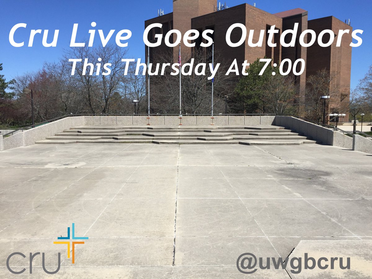 uwgbcru's tweet photo. #CruLive is going outdoors this Thursday! Join us for a beautiful night outside and celebrate a great school year! https://t.co/J2dsrdysAS
