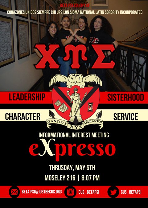 cus_betapsi's tweet photo. Interested?
Thursday | May 5th | 8:07 pm | Moseley 216
Questions? email beta.psi@justbecus.org https://t.co/Qvlx6HyhQD