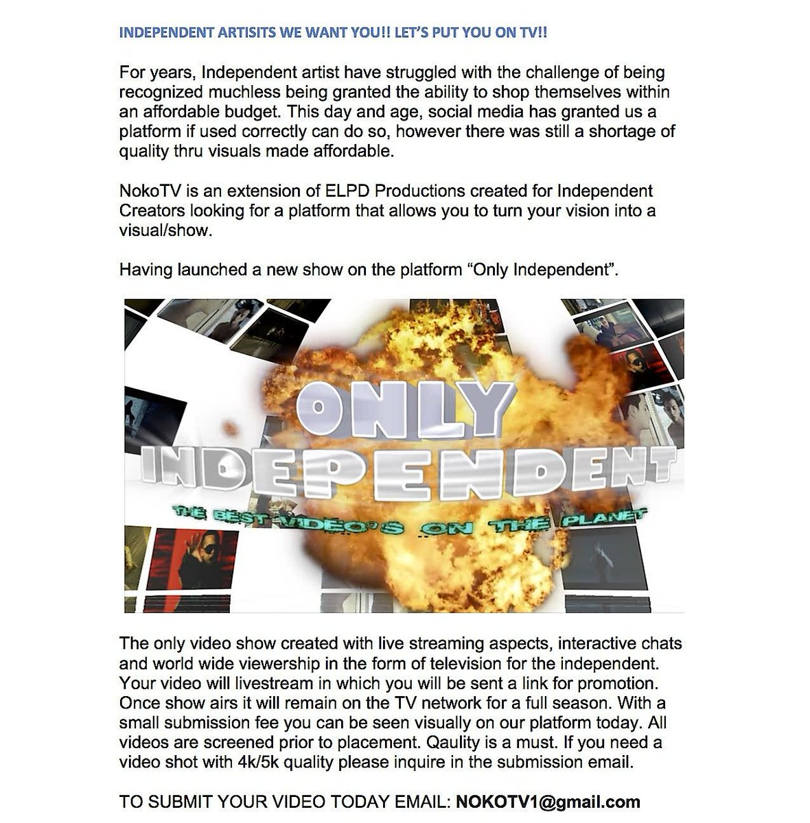elpdmediapro's tweet photo. NEW PLATFORM ALERT!!!
#ELPDMEDIA #NOKOTV #mediawatch  #independantartist #independant #entertainment #network #LIVE https://t.co/ReIpsrI834