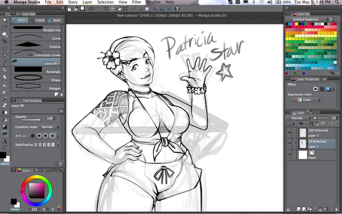 practicing with the new tablet. its gender swapped #patrick from #spongebob 