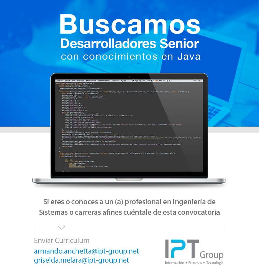 IPTGroupSV's tweet image. Oportunidad Laboral: Estamos en búsqueda de DESARROLLADORES SENIOR JAVA. #empleosv #SeniorJava