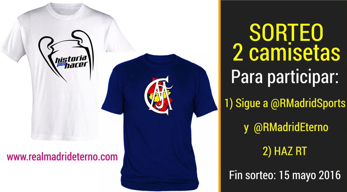 RMadridSports's tweet photo. ¡SORTEAMOS ESTAS 2 CAMISETAS MADRIDISTAS!
Para participar SIgue a @RMadridSports y @RMadridEterno y Haz RT. https://t.co/EkeT7uH6KN