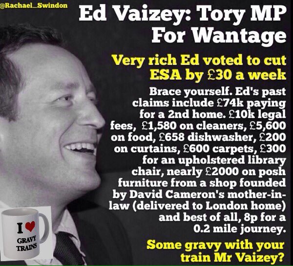 Rachael_Swindon's tweet photo. Here's ESA cutting, me blocking  @edvaizey The deserved winner of this weeks gravy train award. Top scrounging Ed 🎉👏 https://t.co/2581NbzbK8