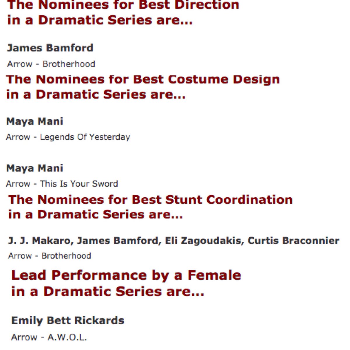 ARROWwriters's tweet photo. Overwhelmed by our 5 @leoawards this AM! Congrats to @JamesBamford #MayaMani @EmilyBett & #ArrowStunts! #LeoAwards https://t.co/jekjrkdzJ8
