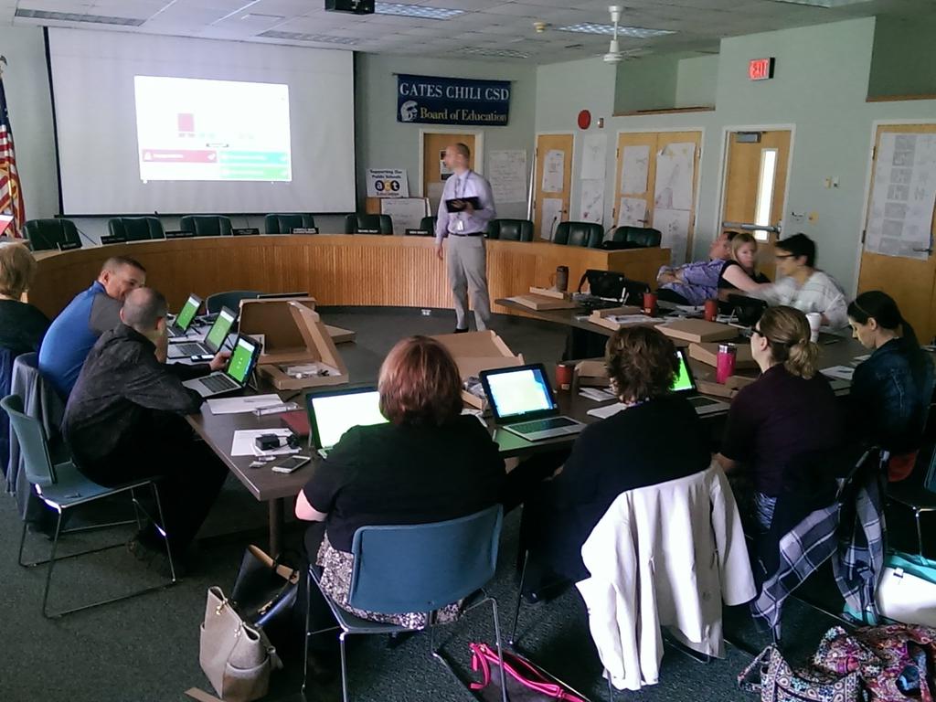 TroyOlin's tweet photo. Our 5th grade teachers are very excited to receive their new @HP Elite X2 Tablet and training. #SpartanTech https://t.co/cVnqtEljGj