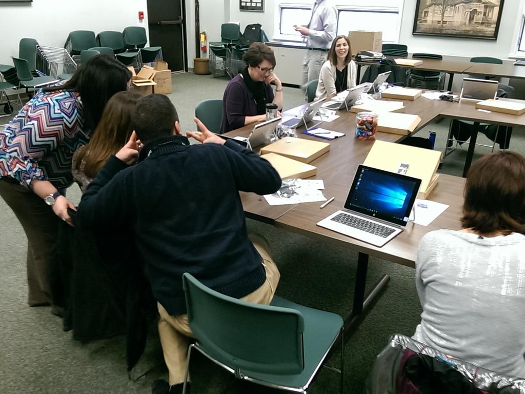 TroyOlin's tweet photo. Our 5th grade teachers are very excited to receive their new @HP Elite X2 Tablet and training. #SpartanTech https://t.co/cVnqtEljGj