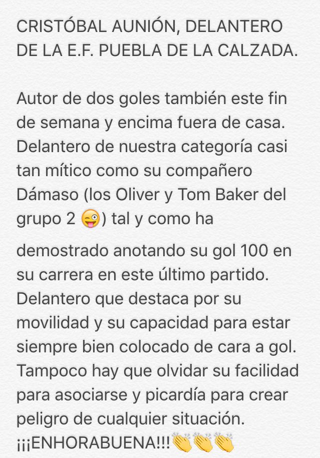 g2preferentext's tweet photo. MVP2 g2preferentext JORNADA 29.
(3/3)
CRISTÓBAL AUNIÓN, DELANTERO de la @EF_PdelaCalzada 
¡¡¡ENHORABUENA!!! 👏👏👏 https://t.co/FxECpsnTsJ