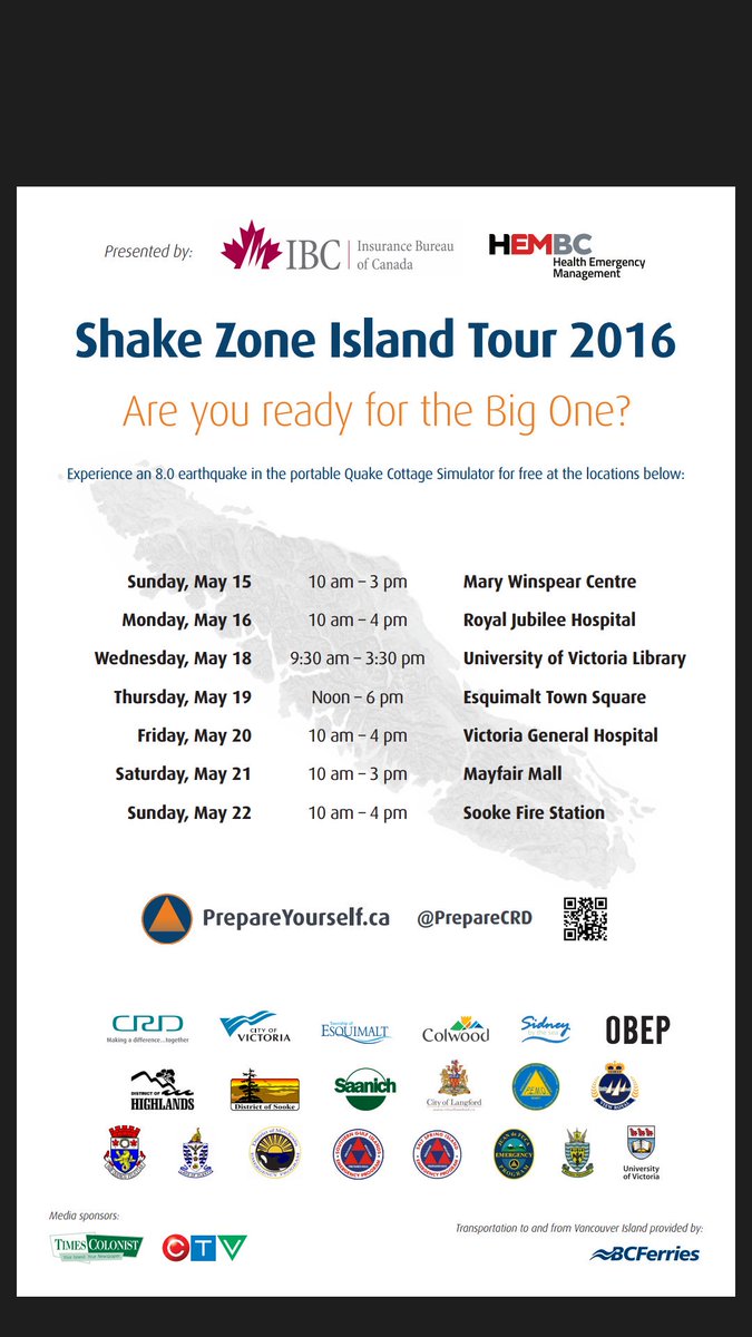 IBC_West's tweet photo. Wondering about the #ShakeZone #vancouver #island tour? Here's the list of dates and locations! @crd_bc @PrepareCRD https://t.co/KgtlitKBOg