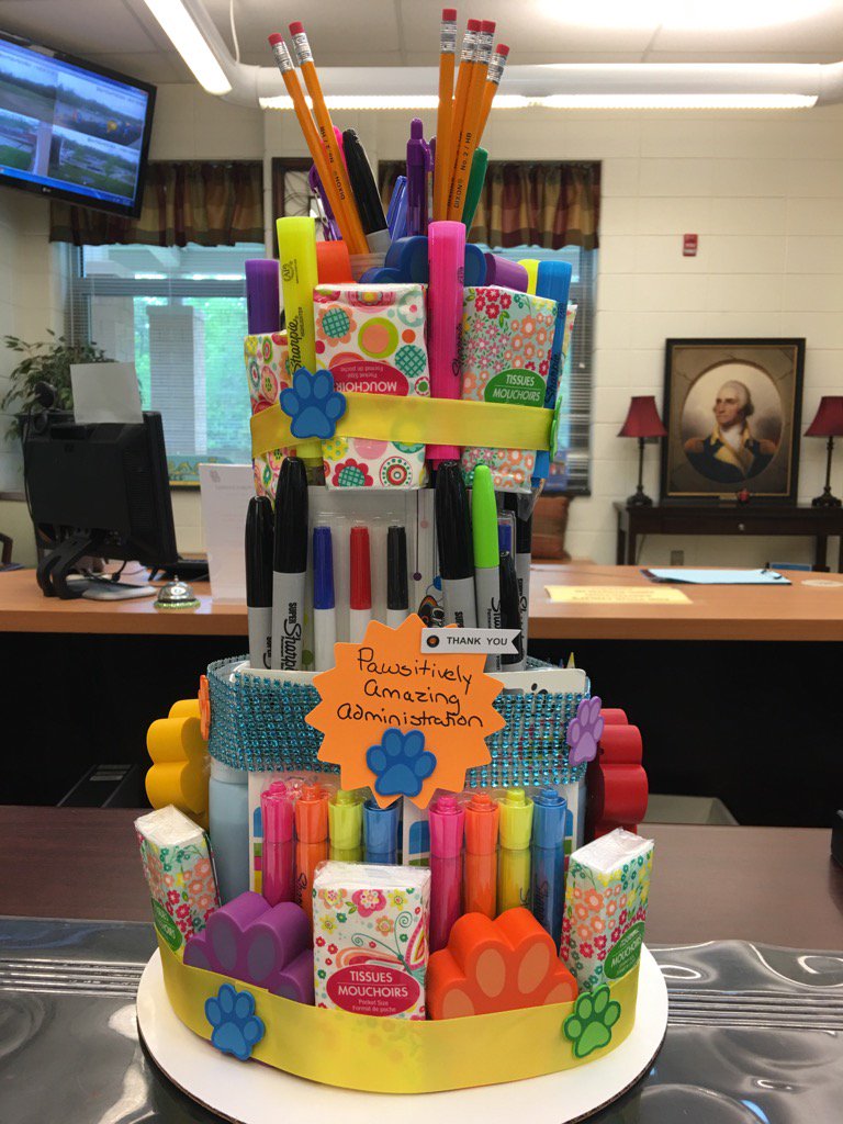The EES PTO gave each team a "supplies cake" today. #ThankATeacher #TeacherAppreciation Week