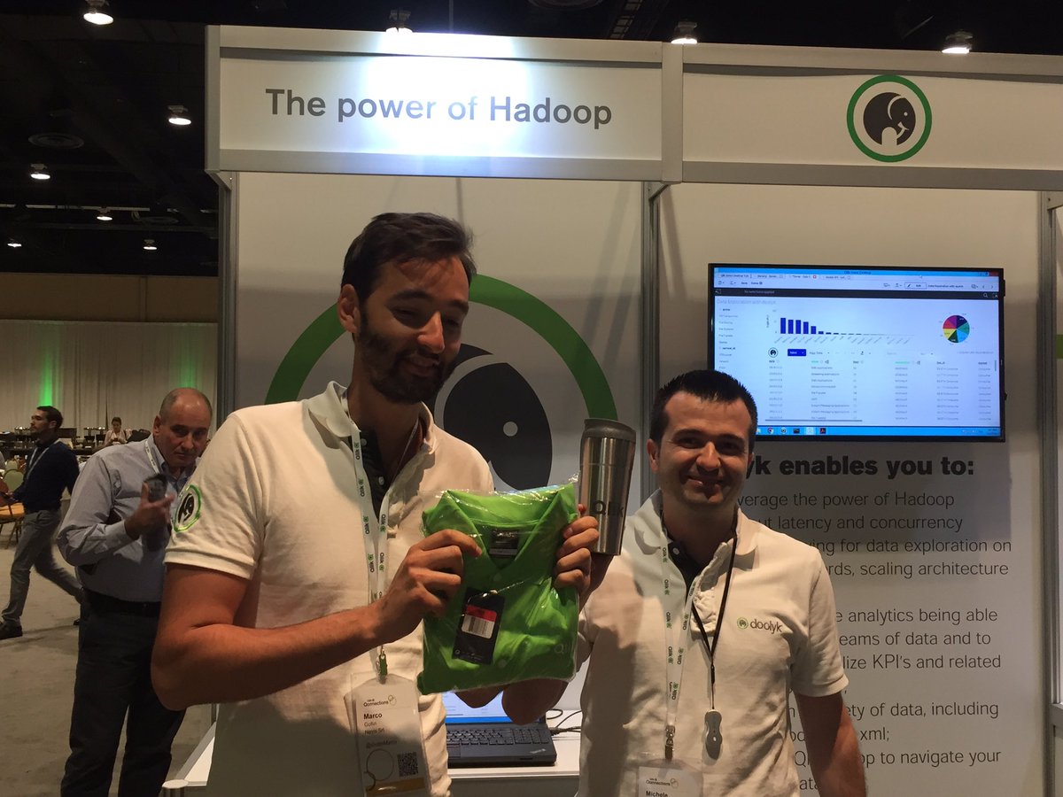 EnricoGasparoni's tweet photo. @GollinMarco and @steccami of @doolyk_bigdata team won Social Media Contest prizes at #Qlik #Qonnections! https://t.co/2U2H2WEmgR