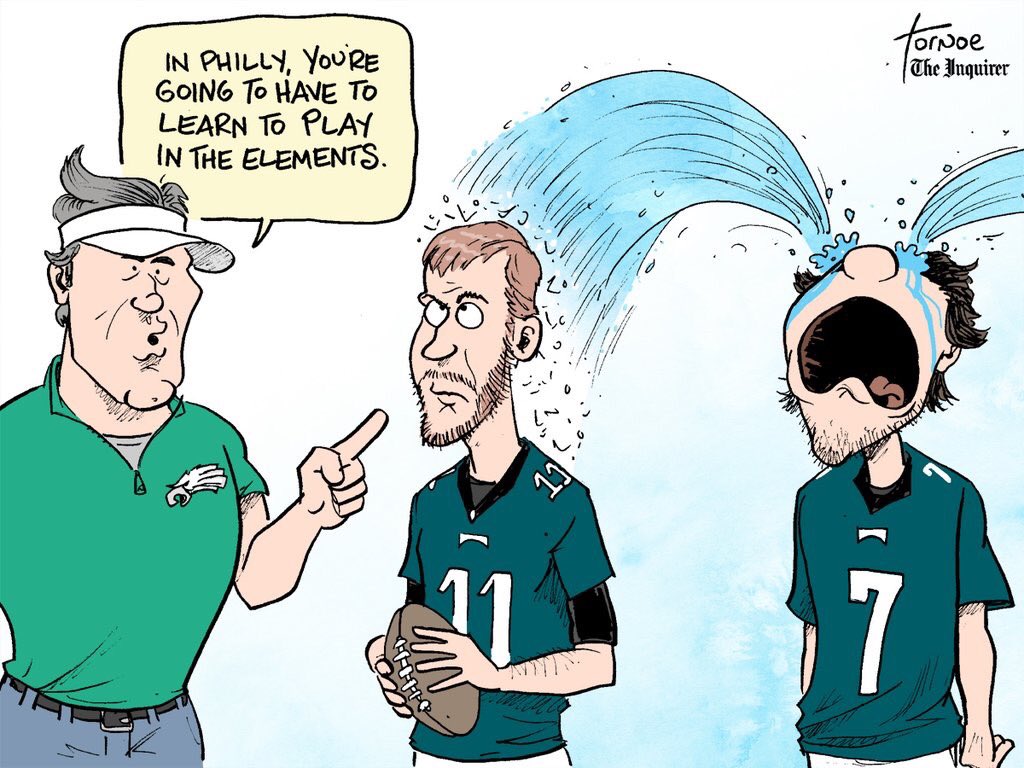 Wentz/Bradford cartoon, picture explains it all 😂 (via <a href="/RobTornoe/">Rob Tornoe</a> )