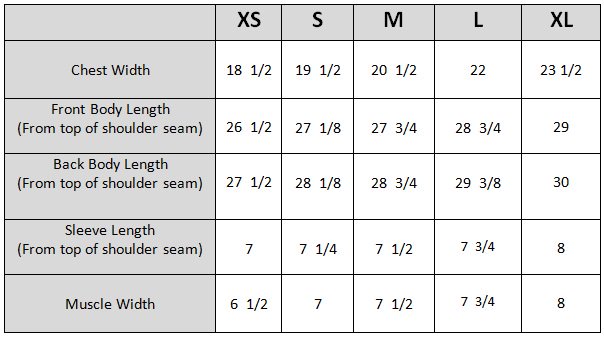 Polo Shirt Size Chart