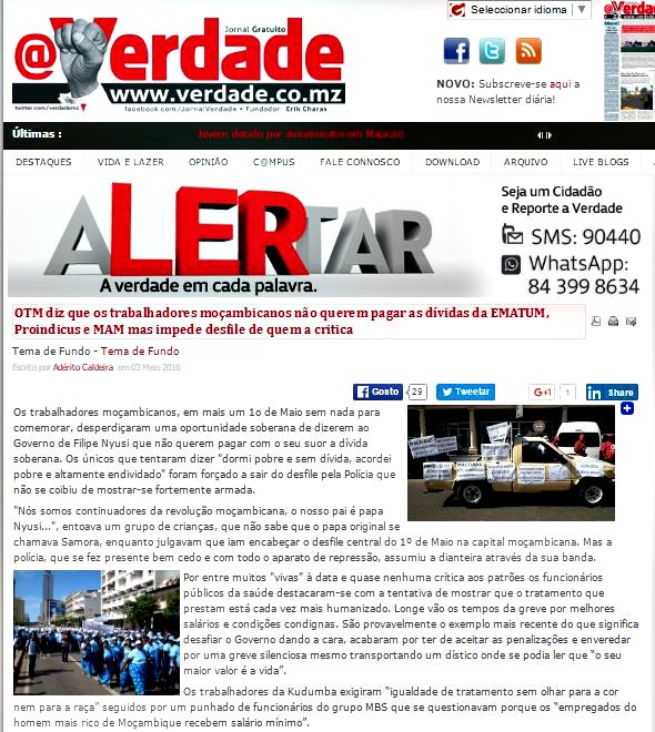 foreverpemba's tweet image. Moçambique, corrupção e o 1º de Maio. verdade.co.mz/tema-de-fundo/… #foraFrelimo