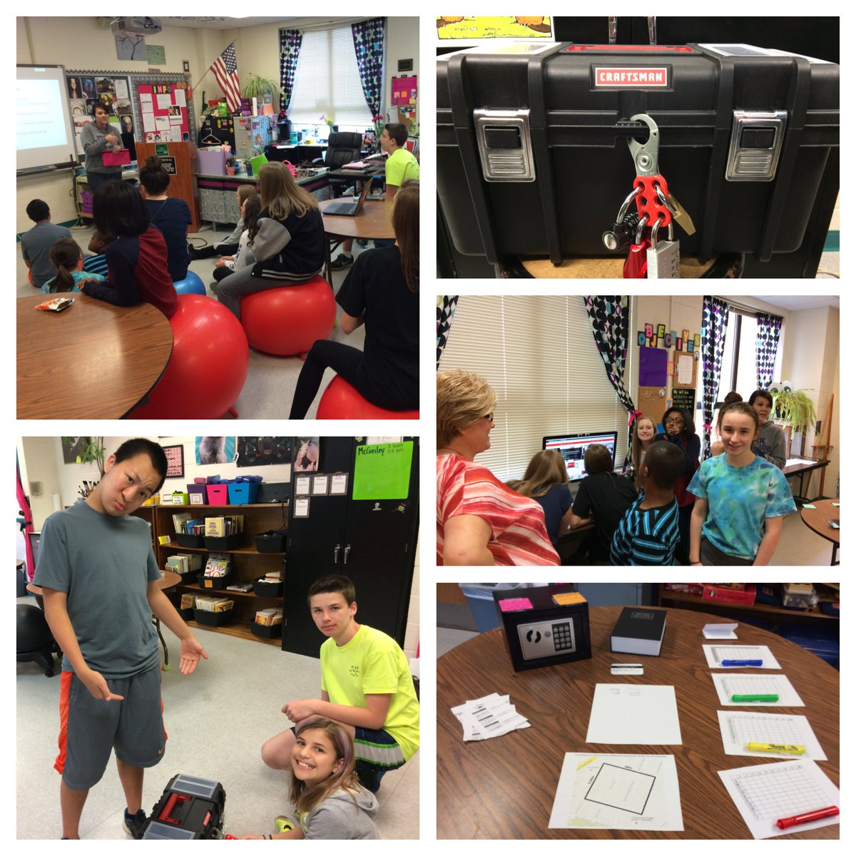 Bernaix_FHMS's tweet photo. BreakoutEDU with @FHMSpectra had us scrambling to crack the codes! 3 locks opened with 14 minutes left #bestyearever https://t.co/bJCFRWVfhI