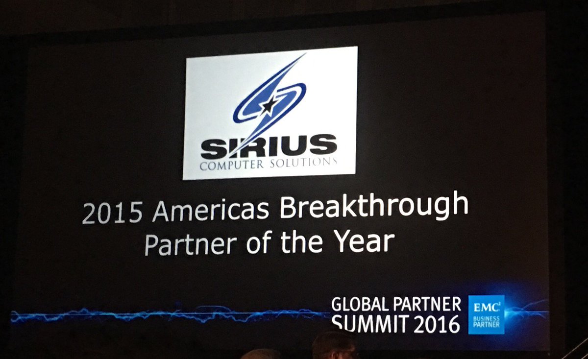 andriven's tweet photo. @SiriusNews wins Breakthrough Partner of the Year @ #EMCworld - fastest partner ever to Platinum. #EMCelect https://t.co/CRxSnCWDbJ