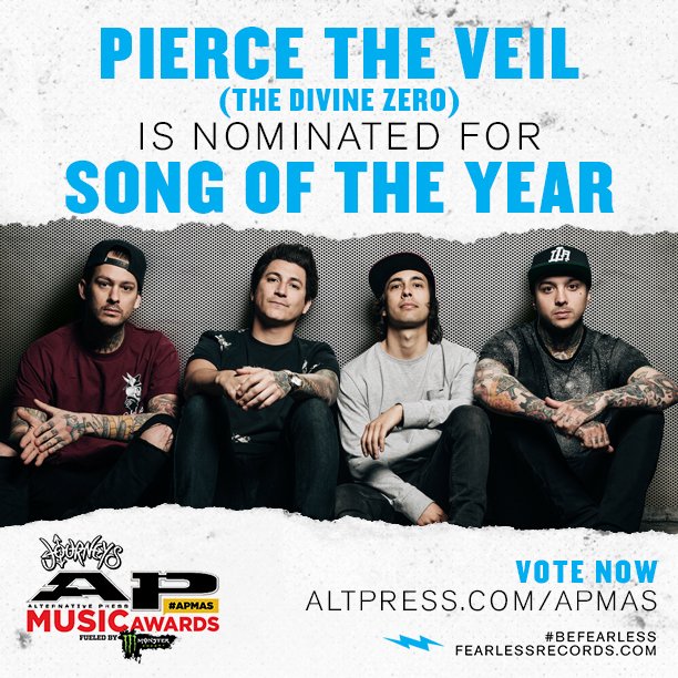 piercetheveil's tweet photo. "The Divine Zero” off of #Misadventures is up for Song Of The Year at the #APMAS! Vote at https://t.co/AY7WVM60B7 https://t.co/SerTNfWb5m