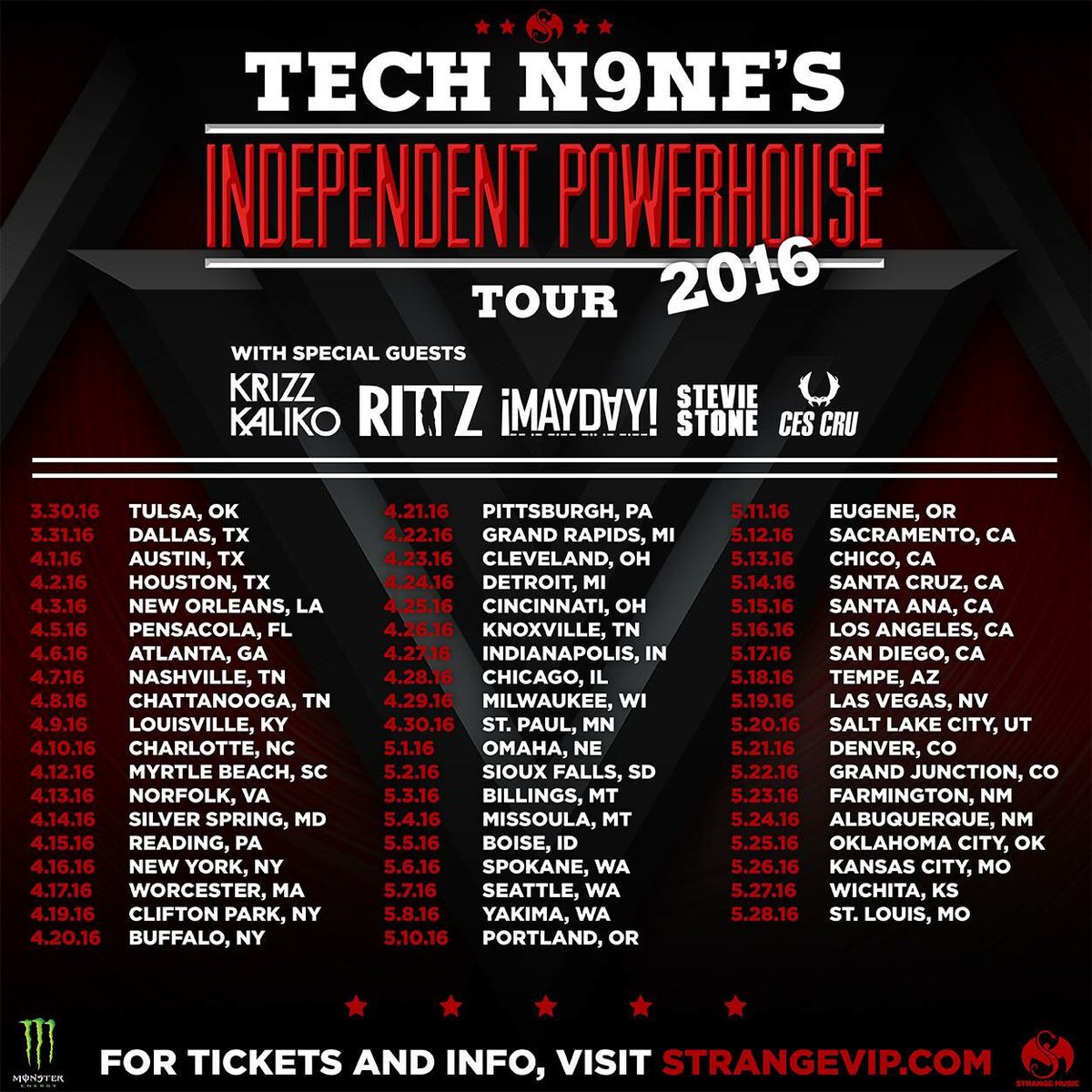 TechN9cian4Life's tweet photo. Two days til Boise. @TechN9ne @KrizzKaliko @Wrekonize @MAYDAYMUSIC @cescru @therealRITTZ @StevieStone09 https://t.co/AZZXtXIERM