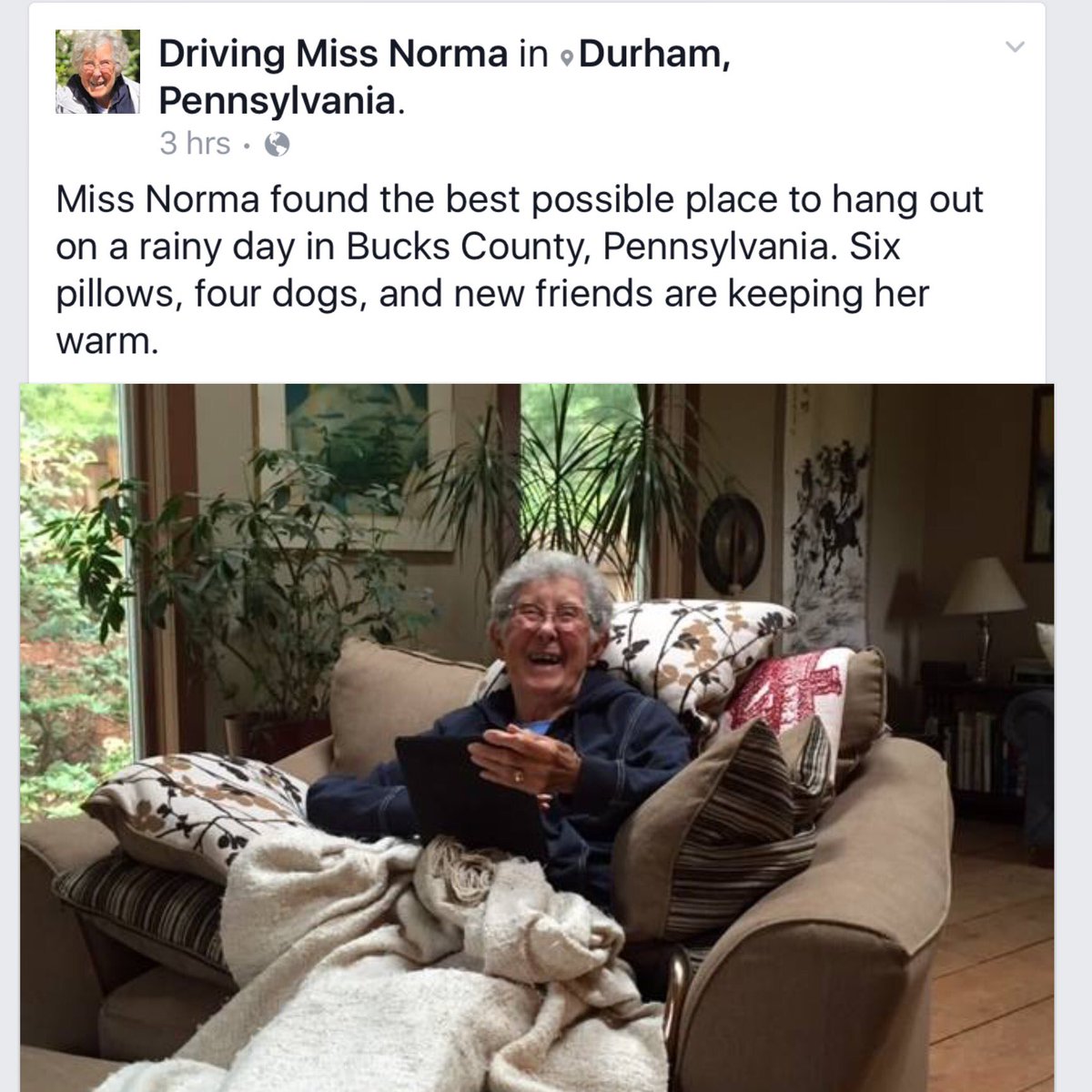 Septembers_Song's tweet photo. Driving Miss Norma_. #91YO. #TravelNotChemo https://t.co/fsu8X6IkCZ