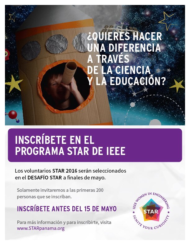 WIEPanama's tweet photo. Estudiantes de la UP, UTP y USMA. Ya están abiertas las inscripciones del programa STAR de la IEEE. #ieeepanama #Wie https://t.co/vrsz2msLNG
