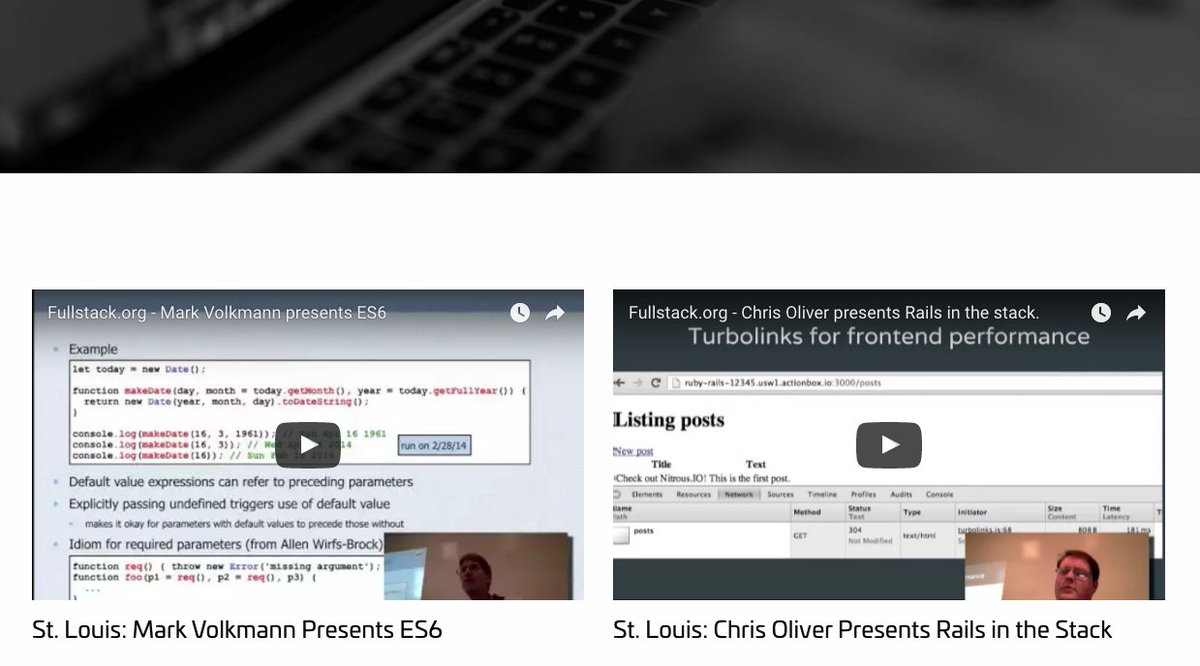 fullstackorg's tweet photo. The video library is live, debuting w/ @mark_volkmann: #ES6 &amp; Chris Oliver: #Rails https://t.co/6ZQ3q48Bcv @excid3 https://t.co/gyvyVFClhv