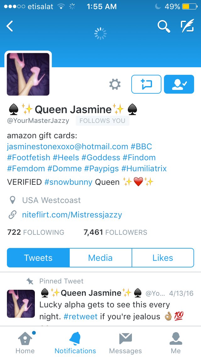 _rtslave's tweet photo. My goddess got her old account back FOLLOW HER SLAVES 😈😈👸🏼👠 @YourMasterJazzy @RTpig @underdeskloser https://t.co/3aVx0JUzpa