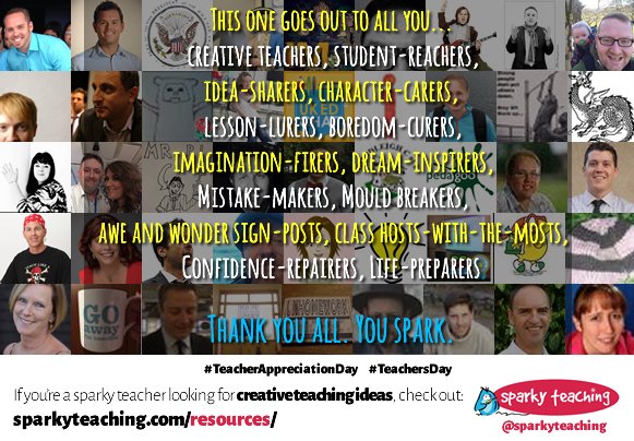 SparkyTeaching's tweet photo. Say thank you to those who spark things in you.

RT and tag them in!
#TeacherAppreciationWeek #TeachersDay https://t.co/zkV0zp3VaF