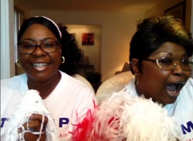 DiamondandSilk's tweet photo. .@DiamondandSilk are Celebrating,@realDonaldTrump just became the Presumptive Nominee. Ted Cruz Drops out! Choo Choo https://t.co/gjAVRiXYn4