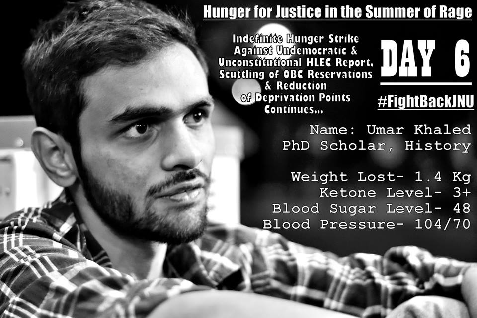 dharamvirtanwar's tweet image. #FightBackJNU 
#HungerStrikeForJustice 
Day 6
उमर खालिद