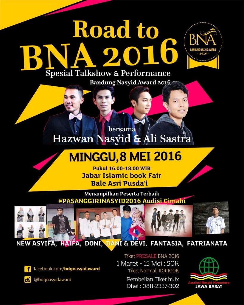 ROAD TO BNA 2016 Special perform by <a href="/Ali_Sastra/">Ali Sastra</a> &amp; Hazwan Nasyid | 8 mei 2016 | @ Bale Asri Pusda'i pukul 16.00-18.00