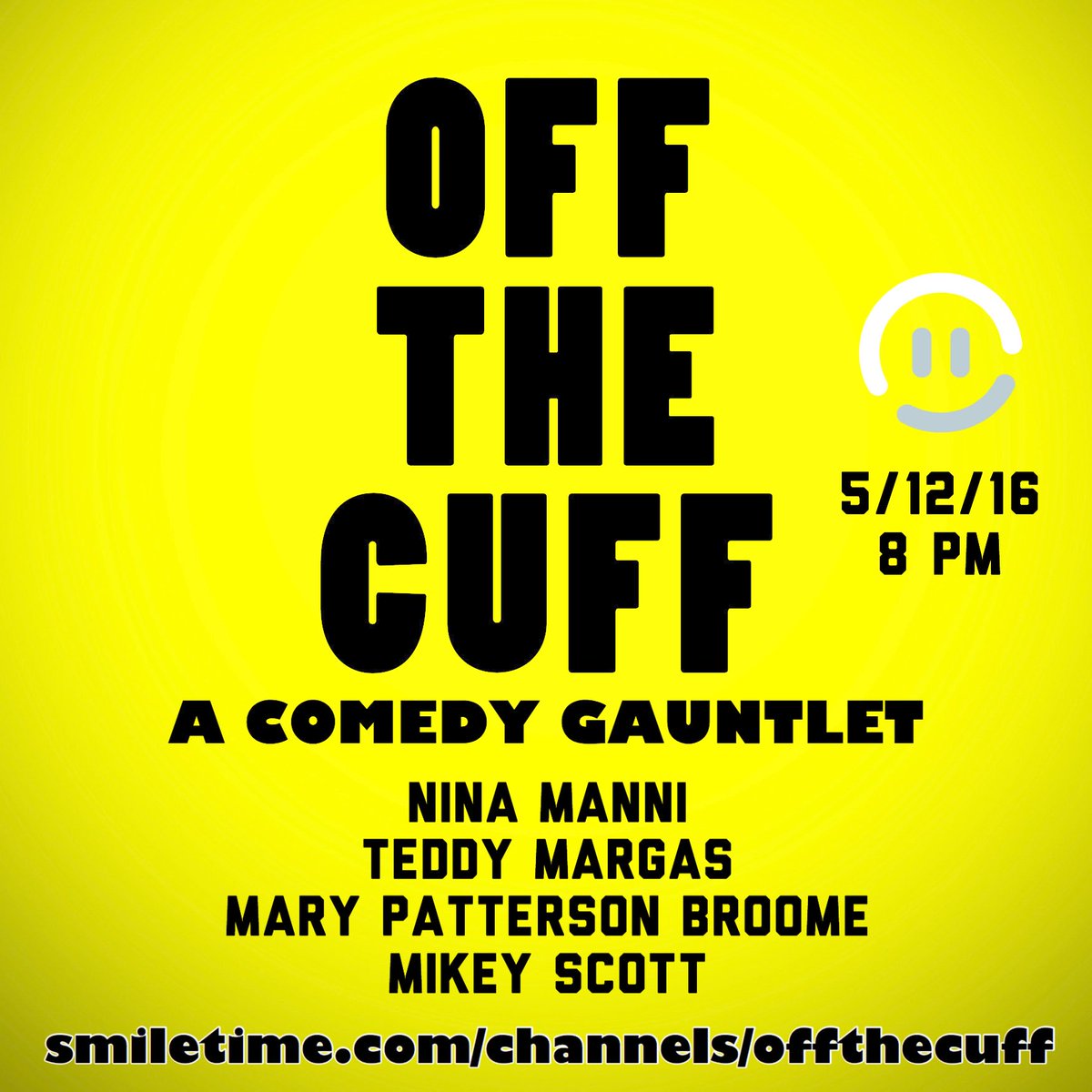 OTComedy's tweet photo. May 12, 8pm PT #InteractiveComedy #Ep2 of @OTComedy @ninamanni @teddymargas @MaryPattersonB @ComicMikey @smiletime https://t.co/qpglNSW6Ss