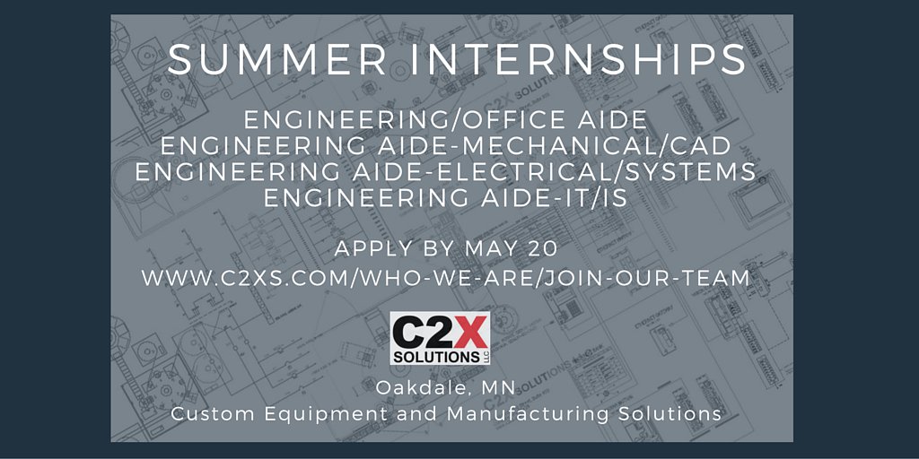 C2Xsolutions's tweet image. Summer #internships in Oakdale, MN. Apply bit.ly/1ru2YPm by May 20. @CenturyCollege @StPaulCollege