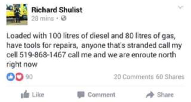 warnicam's tweet photo. Anybody else doing this? Man has offered to help ppl on hwy 63 northbound #ymm https://t.co/36yXmeeYAY