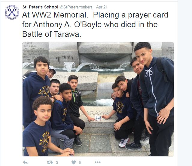 desouterj's tweet image. Always Remembered.  #SPS students visit Washington DC &amp;amp; the memorial to Anthony A OBoyle, alumnus who fell at Tarawa