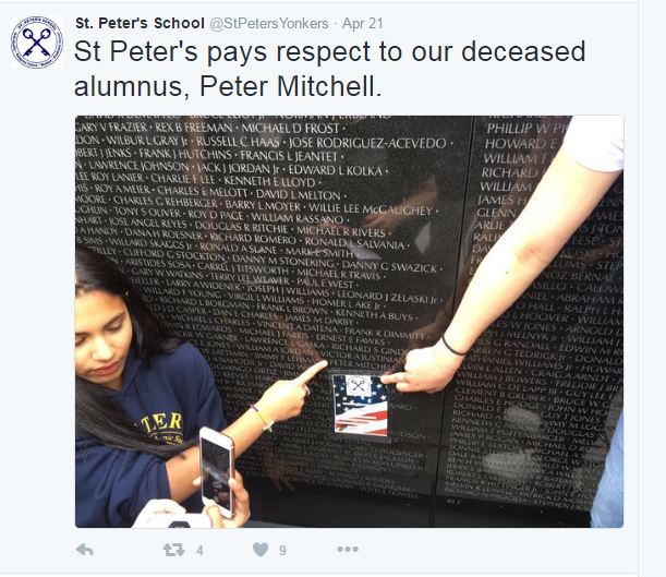 desouterj's tweet image. #SPS students remember alum, Peter Mitchell who gave his life for our country in Viet Nam. Never forgotten.
