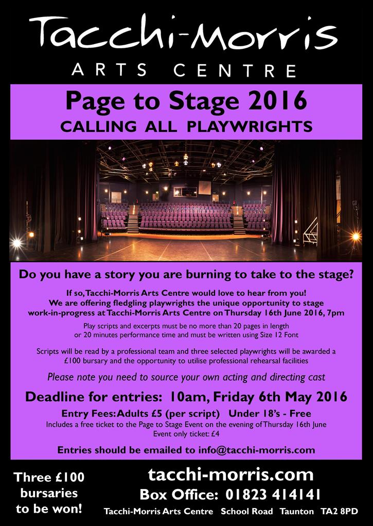 PagetoStageTMAC's tweet photo. This Friday 6th is the deadline for Page to Stage entries. Just email scripts to info@tacchi-morris.com https://t.co/axTZpR8ovc