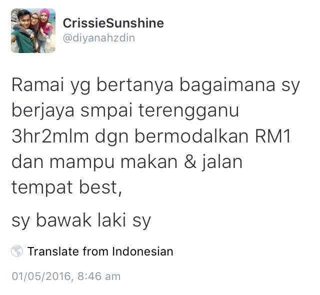 _radkl's tweet photo. Cara nak travel dengan bermodalkan rm 1 je . Harommmm 😂 https://t.co/JmeR9J01s9