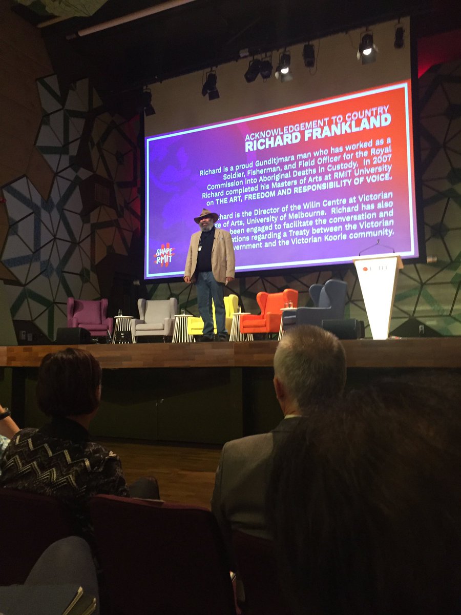 sandraschipano's tweet photo. The most inspiring and passionate acknowledgement to country's ever. Thank you #richardfrankland #rmit #shapermit https://t.co/DctQaoBQ13