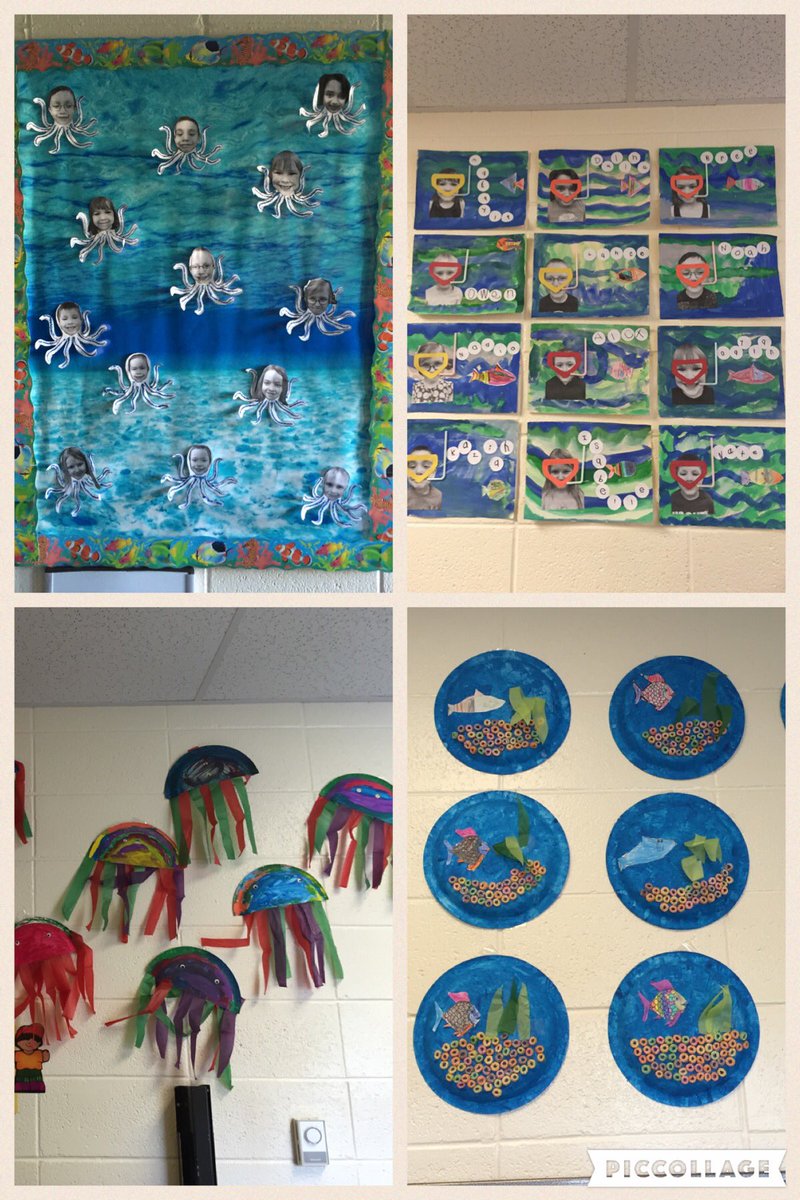 JenBrown414's tweet photo. Loving the underwater theme in kindergarten!  Our fun crafts!#gpcsd @RussSnoble https://t.co/u3W0AiRkZj