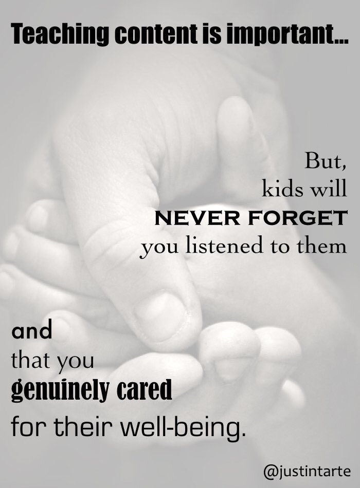 Teaching content is important. But, kids will never forget you listened &amp; cared about their well-being... #edchat