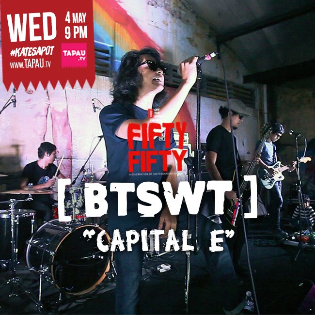 TAPAUtv's tweet photo. Last song from the #FiftyfiftySkatefest & we're ending it with a BANG!! @bittersweetbeat at 9PM, only on #TAPAUtv! https://t.co/XP0ah3km6H