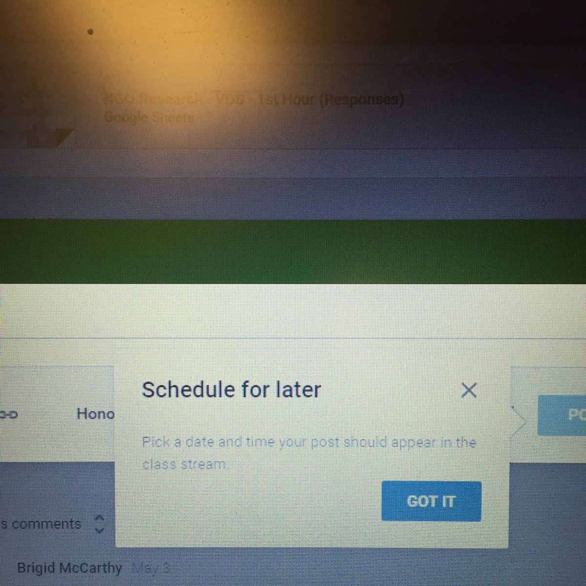 Mrs_VDS's tweet photo. Thanks @GoogleForEdu Scheduling posts in Classroom made my day! @MrsMTechLady @TanisSimoncelli #d303google https://t.co/oFvI4SEZEY