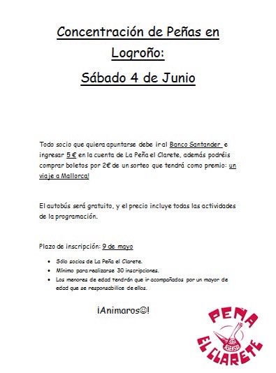ElClareteSA's tweet photo. @penas2_0 organiza la próxima concentración de peñas en #Logroño.
Apúntate peñista! https://t.co/Mqn7NCR0r8