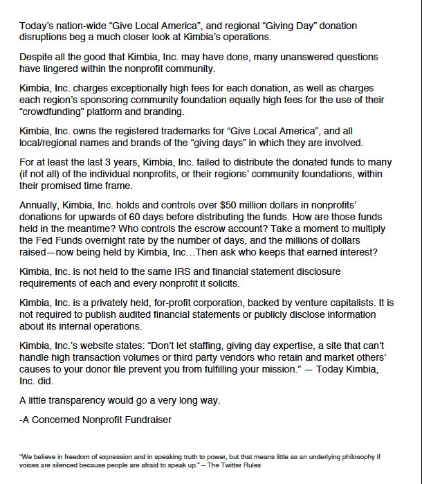 QuestionKimbia's tweet image. #TransparencyPlease #kimbiaInc #GiveLocalAmerica #GiveLocal #BigGive #BigDoG #GiveBigDay #BigPayback #GiveNow #Fail