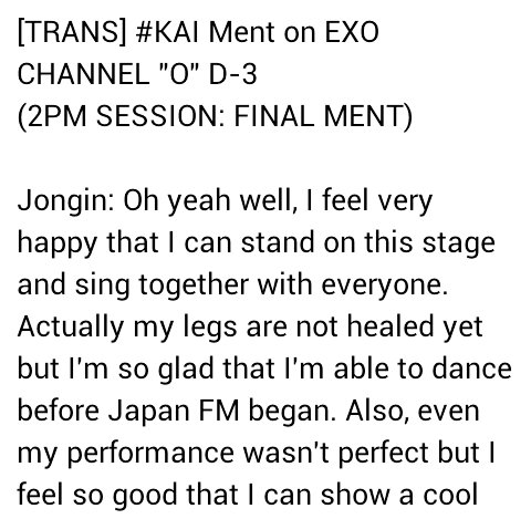 KaiiWorld's tweet photo. #KAI's ment translation thread in EXO CHANNEL FANMEET.
[Trans by: @kimjongmelle]

EXO CHANNEL "O" D-3 https://t.co/HHKP9Em9fP