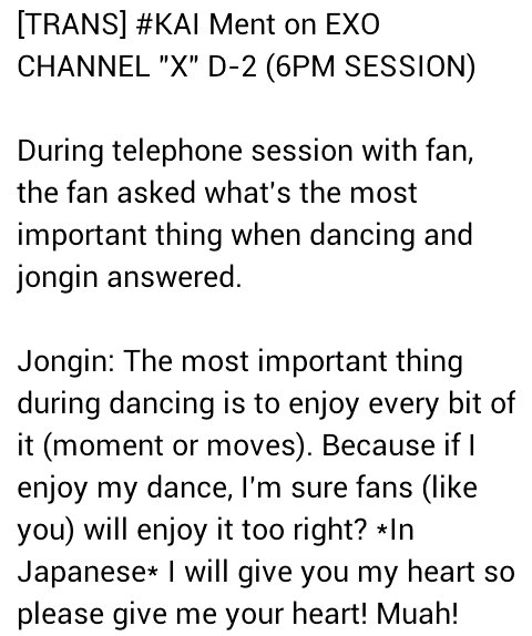 KaiiWorld's tweet photo. #KAI's ment translation thread in EXO CHANNEL FANMEET.
[Trans by: @kimjongmelle]

EXO CHANNEL "O" D-3 https://t.co/HHKP9Em9fP