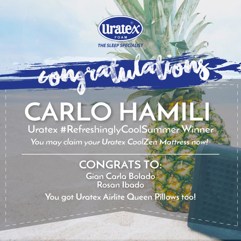 uratex_ph's tweet photo. Congratulations! To claim your prizes, message us on Facebook with your contact details. #RefreshinglyCoolSummer https://t.co/HLQMxSYtbp
