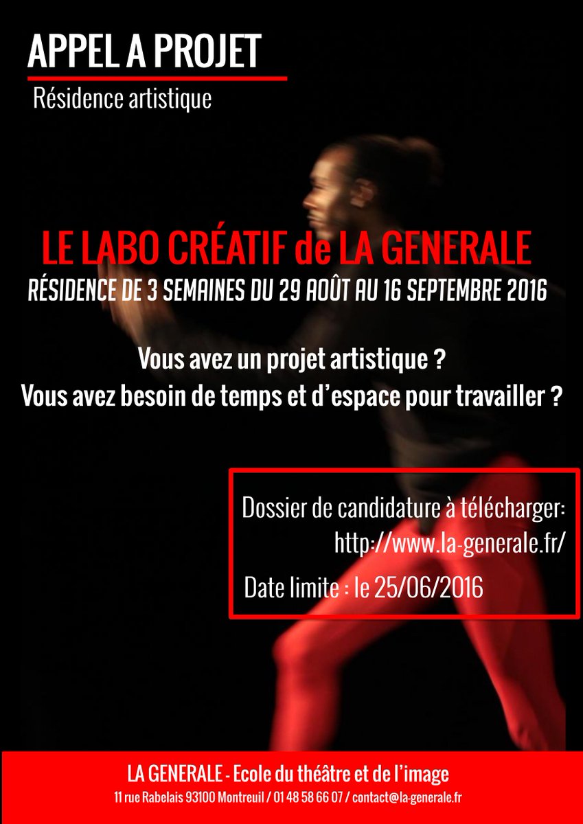Appel à projet #résidence artistique <a href="/LaGenerale_/">Ecole LA GENERALE</a> A partager sans modération! <a href="/montreuil_net/">Montreuil.net</a> @Le116Montreuil