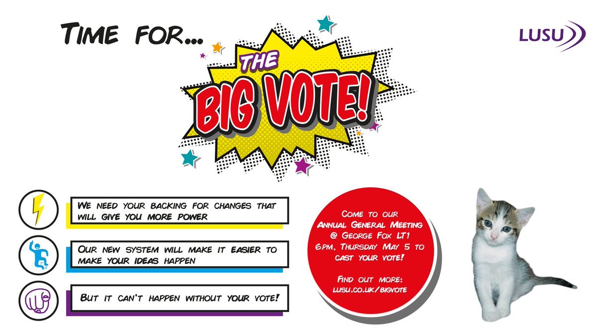 LancasterSU's tweet photo. #BigVote Sports teams - have more say in the organisation of big events like Roses, Carter Shield and BUCS! https://t.co/kYxTjSyPYe