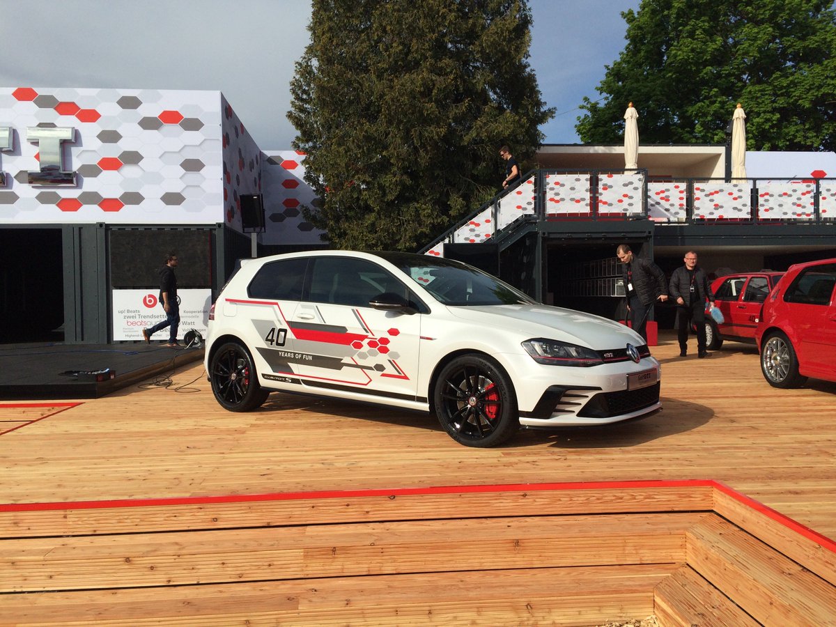 UKVolkswagen's tweet photo. Meet the most powerful production Golf ever, the special edition Golf GTI Clubsport S, on the stand in Wörthersee. https://t.co/s3uIistqLk